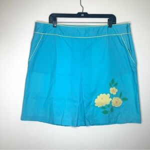 L.L. Bean Blue Skirt with Yellow Floral Embroidery Size 20